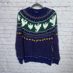 ModCloth Womens Happy Hauntings Fair Isle Sweater Blue Size L NWT Cotton Casual